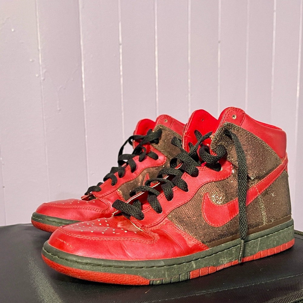 Vintage Nike Dunk High Red Metallic Rose Gold Glitter (Women's Size 8.5)